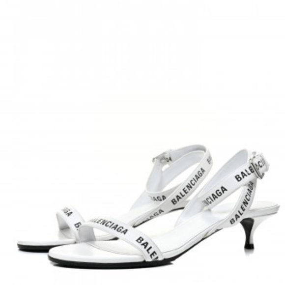 Balenciaga Shoes - Womens Balenciaga White Black Wrap Ankle Strap Allover Logo Heels 40 US/10 *
